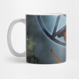 Cute little witch with pumpkin in the night Mug